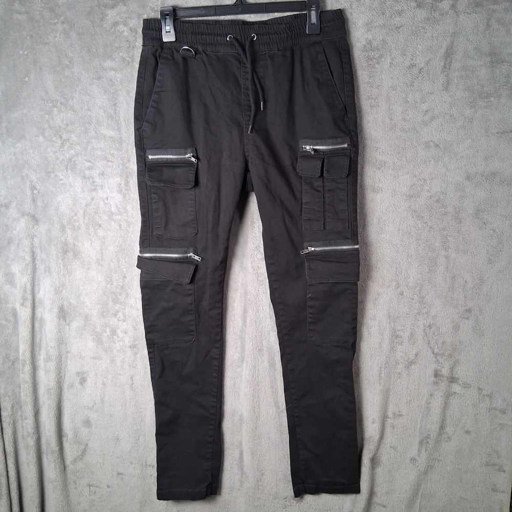 Hot Topic Mens Black Multi-Pocket Zipper Cargo Jogger Pants Size M Streetwear
